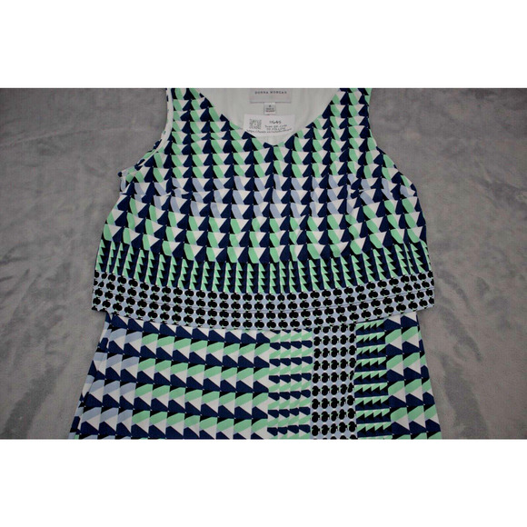 Donna Morgan Dress Womens 8 Green Blue Geo Print Sleeveless Casual Outfit - Picture 8 of 14